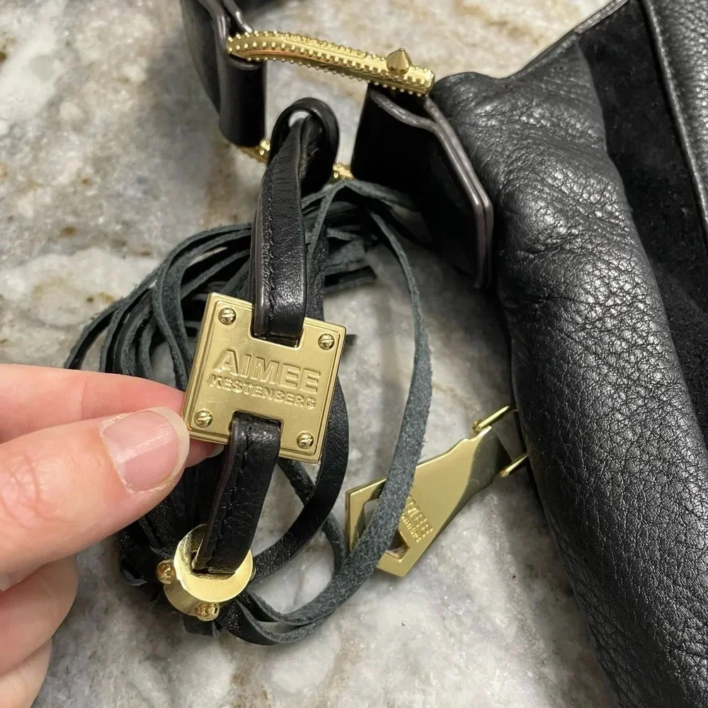 AIMEE KESTENBERG Black Leather Suede Shoulder Bag